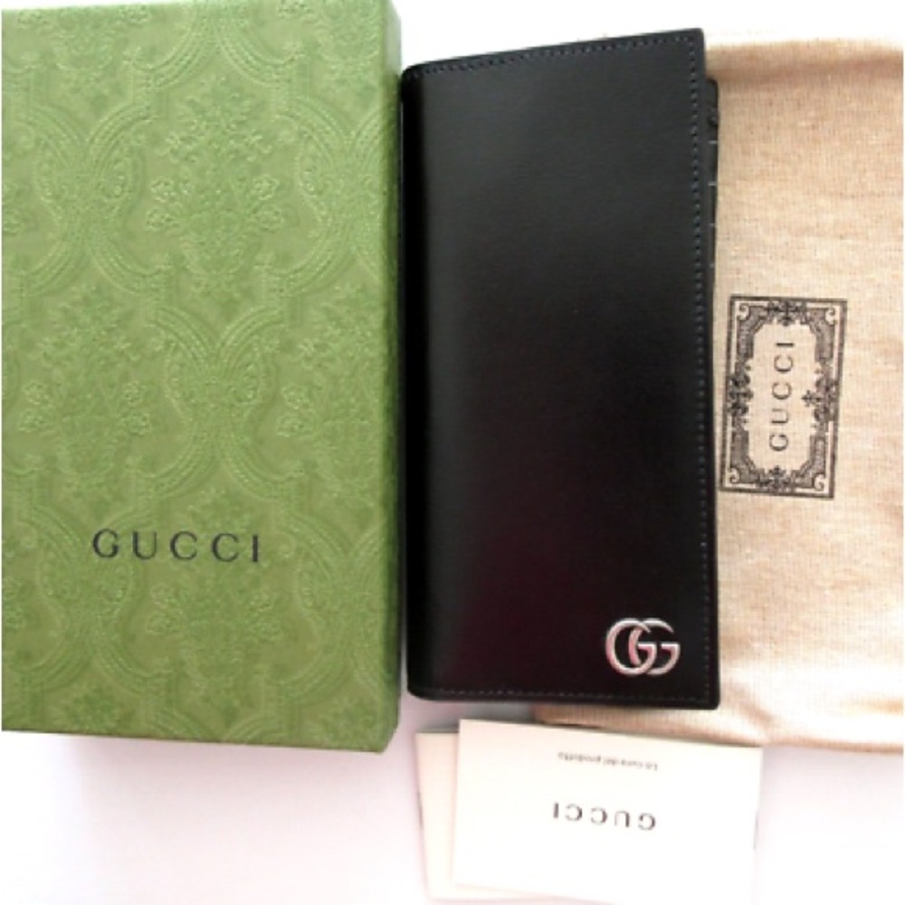 Gucci 428740 Men's Black Leather GG Marmont Vertical Wallet, Boarded Plutone - Picture 10 of 10